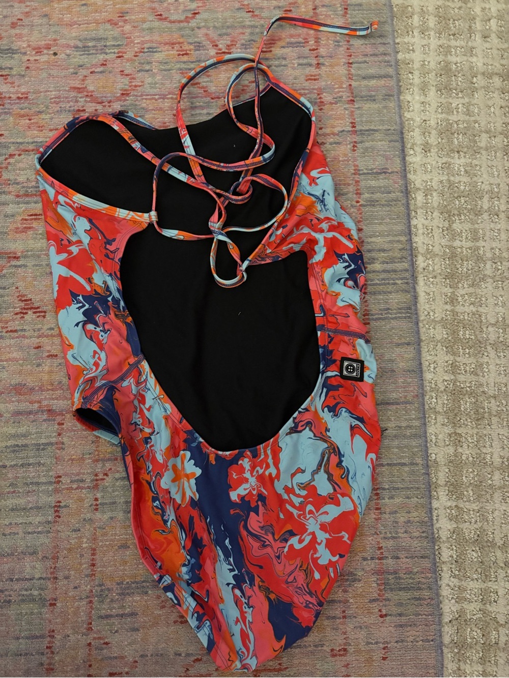 Jolyn Clothing Coral Red Navy Blue Floral One-Piece Swimsuit - Picture 2 of 3